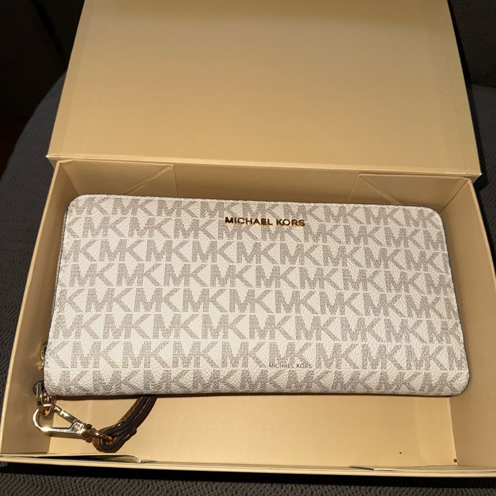 Michael Kors Monogram Cream and Brown Wallet